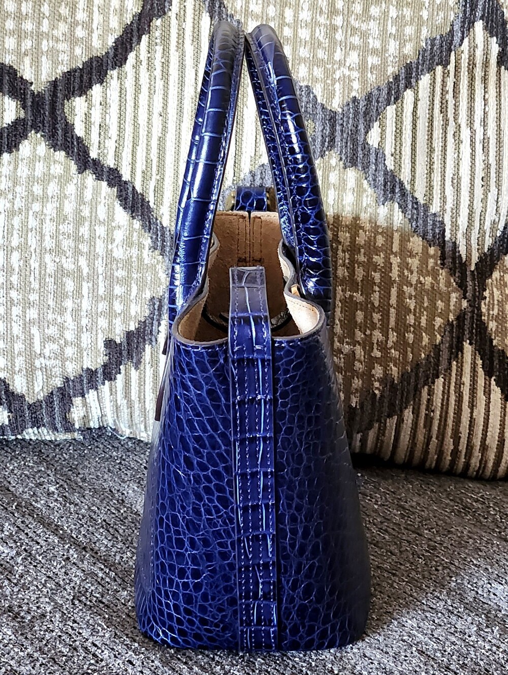💙HTF Polo Ralph Lauren💙 - Royal Blue Mini Croc-Embossed Bellport Bag - Picture 7 of 14